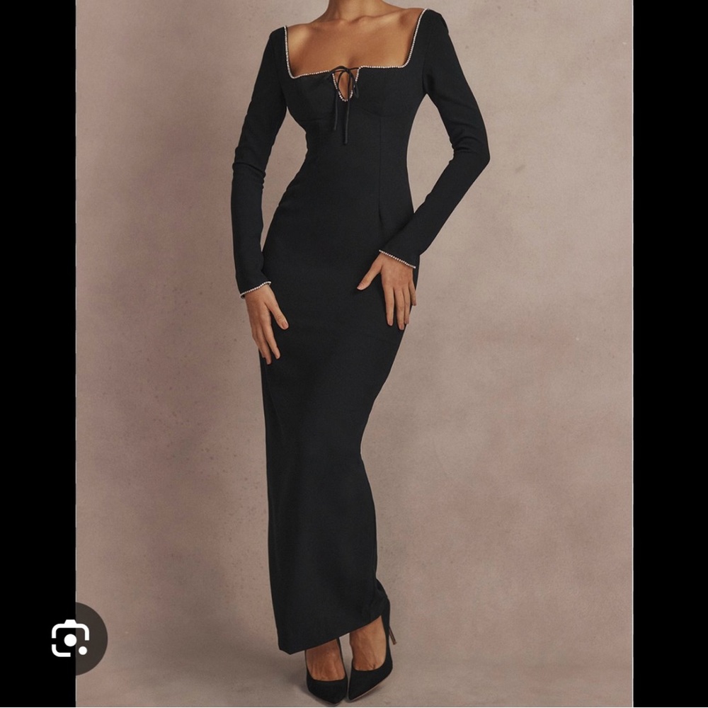 NEW House Of CB Rosa Crystal Embellished Rhinestone Long Sleeve Maxi Dress S